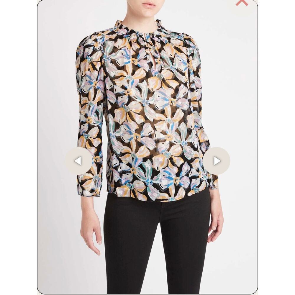 Rebecca Taylor Bow Fluer Silk Top in‎ Black Combo Size Medium